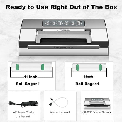 2025 Upgraded Precision Fast-Vacuum Sealer, LIWUNON Commercial Full Automatic Food Vacuum Sealer Machine, Double Heat Seal, Built-in Cutter&Bag Storage, Powerful Food Vacuum Saver, 2 Bag Rolls&hose