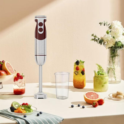 MegaWise 5-in-1 Immersion Hand Blender Set with Variable Speed, 400W, Stainless Steel - Includes Chopper, Whisk, Milk Frother, and Beaker - Ideal for Soups, Smoothies, Baby Food & More (RED)