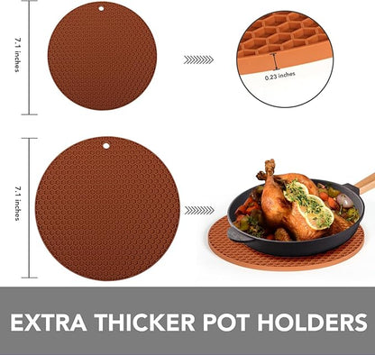 Joyhalo Trivets for Hot Dishes - Hot Pads for Kitchen, Silicone Pot Holders for Hot Pots and Pans, Silicone Mats for Kitchen Countertops, Table, Flexible Easy to Wash and Dry, Brown