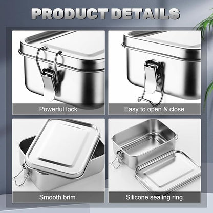 Umigy 4 Pcs Stainless Steel Food Containers 1000 ml Metal Bento Lunch Box Stainless Steel Food Storage Containers, Lockable Clips to Leak Proof, Reusable Dishwasher Snack Boxes for Work