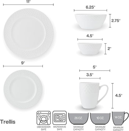 Mikasa Trellis Bone China Lightweight Chip Resistant 40 Piece Dinnerware Set, Service for 8