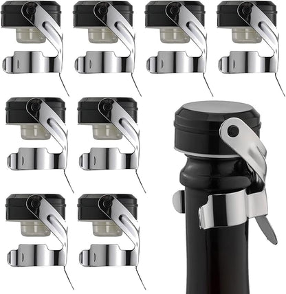 WOTOR Champagne&Wine Bottle Stoppers Stainless Steel with Food Grade Silicone, Leak Proof Keep Fresh Reusable Saver, Cork Suitable for Wine, Champagne, Cava, Prosecco and Sparkling (8 Pack Silver）
