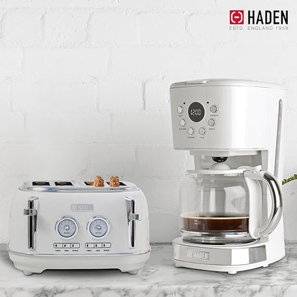 Haden Dorset 4 Slice Wide Slot Stainless Steel Toaster with Adjustable Browning Control & Non-Slip Feet, Ivory & Chrome