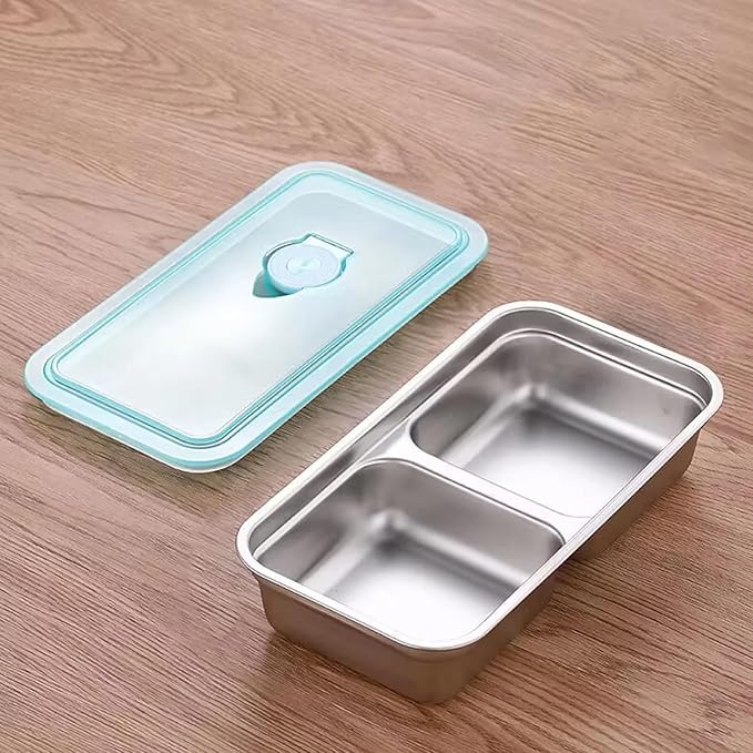 Stainless Steel Snack Containers for Kids and Adults [2/4/6-Pack Set] Reusable Food Storage Container Set with Lids-2 Compartment Bento Box for Lunch, Travel, Meal Prep- Leakproof & Dishwasher Safe(4)