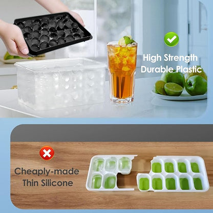 WIBIMEN Ice Cube Tray with Lid and Bin - Round Ice Trays for Freezer with Lid - Ice Cube Trays for Freezer with Ice Container (1"-2PACK Black)