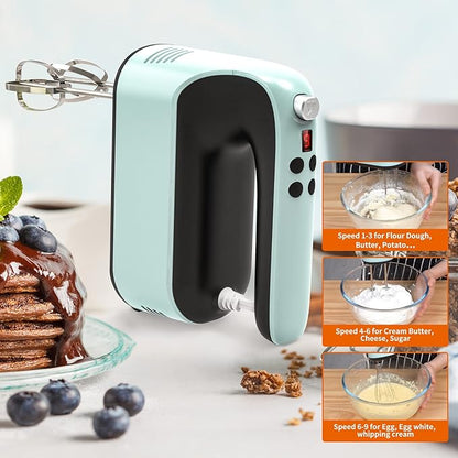 9-Speed Digital Hand Mixer Electric, 400W Powerful DC Motor, Baking Mixer Handheld with Snap-On Storage Case, Touch Button, Turbo Boost, Dough Hooks, Whisk (Ice Blue)