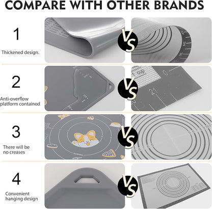 Ourokhome Silicone Baking Mat Sheet and Pastry Dough Cutter, 0.5 Inch Thick 20'' X 16" BPA free Silicone Rolling Mat, Non-Stick and Anti-Slip, Dishwasher Safe (Gray)