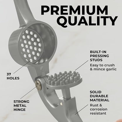 Zulay Kitchen Premium Garlic Press - Durable Garlic Masher with Soft, Easy to Squeeze Handle - Garlic Mincer Tool - Sturdy Easy to Clean Garlic Crusher (Slate Gray)