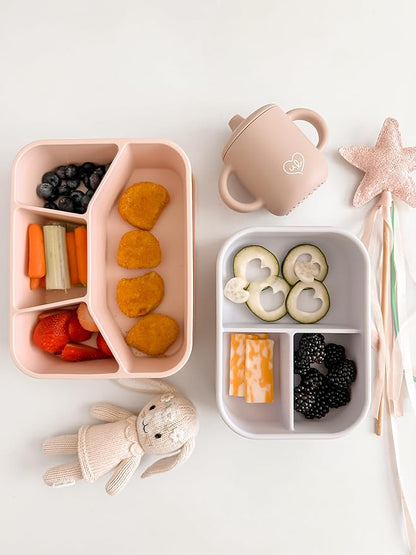 Ullabelle Leak Proof Bento Box Food-Grade Silicone Bento, BPA, Phthalate, Lead, & PVC Free - Bento Lunch Box for Daycare, Kids, & Adults - Leak Resistant Sets With Lids Snack Box Container (Peach 4)
