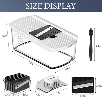 Ourokhome Vegetable Mandolin Slicer, Hand Safe Kitchen Food Shredder with 6 Mandoline Blades, Veggie Waffle Cutter for Potato, Carrot, Zucchini, Onion, Essential Kitchen Gadgets (6 in 1, White)