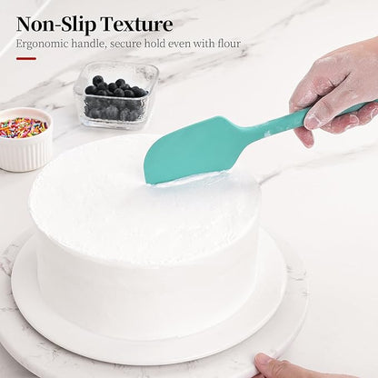 600ºF Heat Resistant Spatula, 11.34 inch High Heat Food Safe Semless Kitchen Silicone Scraper for Cooking Baking Mixing Scraping Stirring Nonstick Cookware Pan Bowl (Aqua Sky)