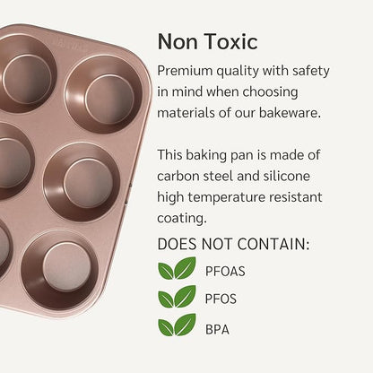 HAPPIELS Non Toxic Nonstick 6 Cup Jumbo Muffin Pan | Large Cupcake Tin for Oven | Nontoxic Muffin Tins Big Size | PFOA Free Cupcakes Tray
