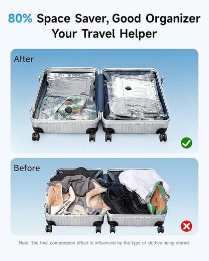 20 Pack Travel Vacuum Seal Bags with Rechargeable Electric Pump, 4 Sizes Space Saver Vacuum Storage Bags for Luggage, Suitcase & Home Organization, Reuseable Vacuum Seal Bags for Clothing