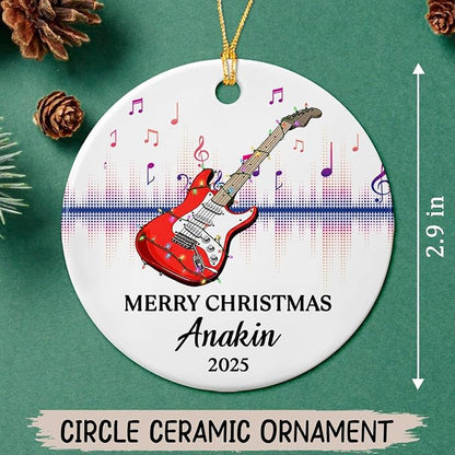 Customized Year Text Name Guitar Bass Player Ornament Gift for Daughter Son Husband Wife Dad Mom, Personalized Guitar Bass Instrument Christmas Ornament 2025, Guitarist Appreciation Ceramic Ornaments
