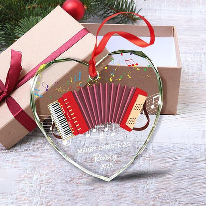 Personalized Accordion Glass Christmas Ornament, Customized Year Text Name Accordion Player Keepsake Ornaments Gift for Women Men Accordionist, Awesome Accordions Musical Instrument Glass Ornament