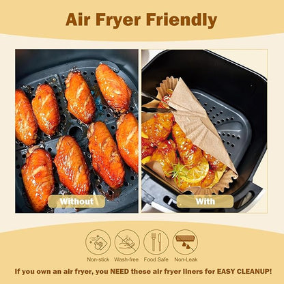 200 Pcs 6.5" Air Fryer Liner,Square Baking Parchment Airfryer Paper Unbleached Disposable Non-stick & Non-Leak & Non-Washing Paper Liner for 3-5 QT Air Fryer Basket