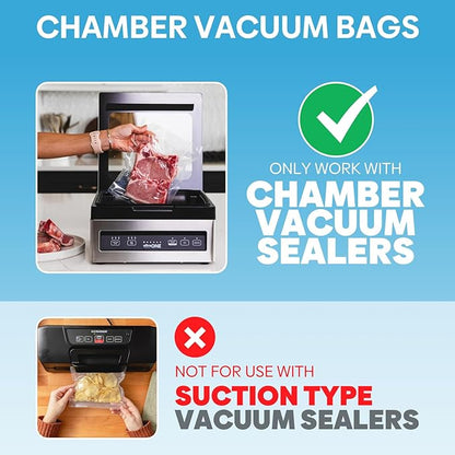 Chamber Vacuum Sealer Bags,12"x14" 200 Pcs Pre-cut Chamber Machine Pouches,Heavy Duty Chamber Vacuum Bags for Commercial Sealer,Food Storage,Meal Prep,Sous Vide,Meat Cheese Goods, BPA Free