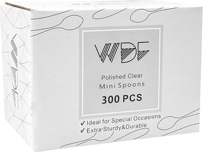WDF 300 Pieces Clear Plastic Mini Spoons for Desserts 4 Inches Clear Plastic Spoons Heavy Duty Perfect for Cake, Desserts
