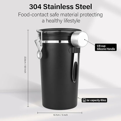 Coffee Canister Set of 3, Airtight Coffee Container with Date Tracker Lid, Stainless Steel Canister for Kitchen Food Storage (Black, 180oz)