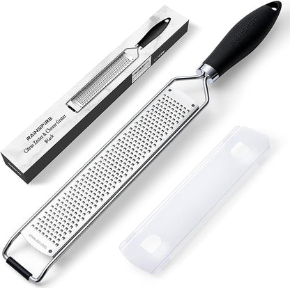Upgraded Citrus Lemon Zester Grater, Easy Clean Dishwasher Safe, for Ginger Garlic Parmesan Cheese, 304 Stainless Steel Blade, Protect Cover, Baking Supplies, Black