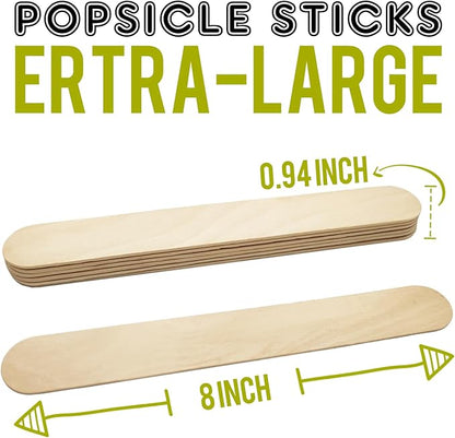 WISYOK 8'' Jumbo Craft Sticks - 42pcs Extra Large Natural Premium Wood, Ice Cream Sticks, Wooden Jumbo Sticks, Large Tongue Depressors, Plant Labels, Hair Removal and Waxing Supplies, Crafting