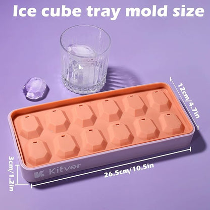 Gem Ice Cube Trays with Lid, Create Crystal Clear Ice Cubes for Whiskey & Cocktails, Flexible Silicone Trays with Leakproof Lids for Easy Stacking & Storage, BPA Free