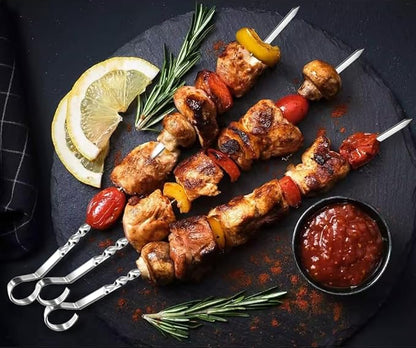 15.2" Kabob Skewers for Grilling, 40 Pack Metal BBQ Skewers - Reusable for Meat, Vegetable, Seafood & More