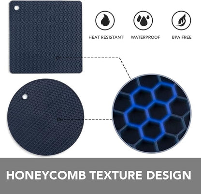Joyhalo Trivets for Hot Dishes - Hot Pads for Kitchen, Silicone Pot Holders for Hot Pots and Pans, Silicone Mats for Kitchen Countertops, Table, Flexible Easy to Wash and Dry, Navy