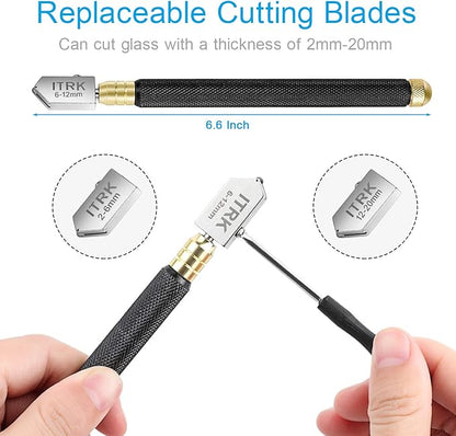 Glass Cutter 2mm-20mm, Upgrade Glass Cutter Tool, Pencil Style Oil Feed Carbide Tip for Glass Cutting/Tiles/Mirror/Mosaic.