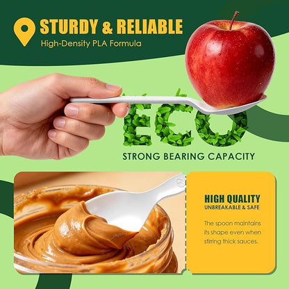 Gezond 100 Count 100% Compostable Cutlery Set 50 Forks and 50 Spoons, No Plastic Biodegradable PLA Disposable Forks and Spoons Eco-friendly Utensils Suitable for Party Picnic Office Everyday Use