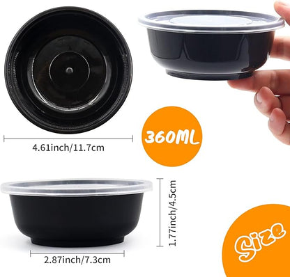 POPMISOLER 150 Pcs Stackable Meal Prep Bowl Containers, Food Takeout Bowls Reusable,Black Disposable Meal Prep Bowls With Lids. (12oz-Black)