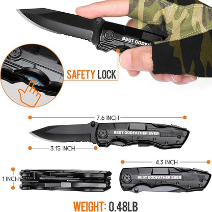 Godfather Gift, Multitool Knife, Godfather Proposal Gifts, Godfather’s Gifts from godchild, Christmas Practical Present, Gift for Camping, Hiking, Fishing, 20 in 1 Multitool