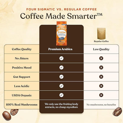 Four Sigmatic Organic Cold Brew Coffee Grounds | Dark Roast, Coarse Grounds with Lion's Mane and Chaga | Cold Brew Mushroom Coffee for Crash-Free Focus | 12 oz Bag