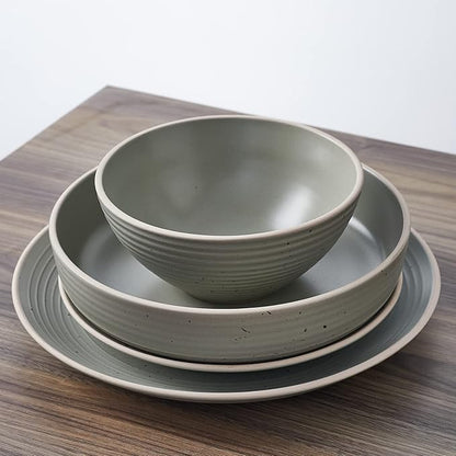 Stone Lain Lauren Stoneware, Rustic Plates and Bowls Set, Dinnerware, Service for 8, Speckled Green, Dishwasher & Microwave Safe, 32-Piece