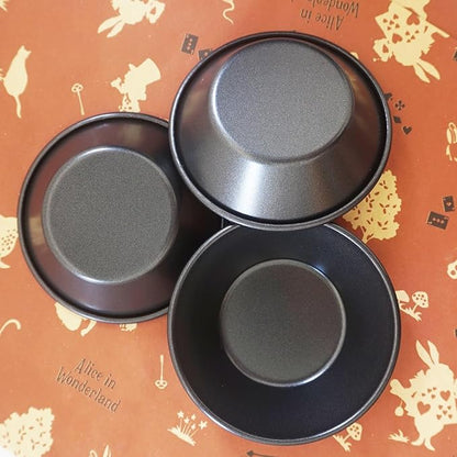 3 Inch Tart Pan, Carbon Steel Pastel De Nata Tins, Nonstick Egg Tart Molds, Mini Round Quiche and Pie Pan for Tartlet, Cupcake, Pudding, Muffin Baking - 8Pcs, Black