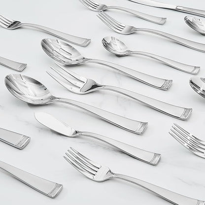KINGSTONE Silverware Set, 65-Piece Flatware Set for 12, 18/10 Stainless Steel Cutlery Set with Bead Edge, Utensil for Kitchen, Home, Party, Wedding, Mirror Polished, Dishwasher Safe, Featured Gifts