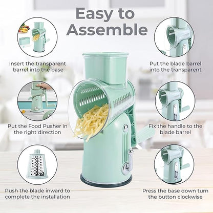 Chef Power Premium Quality Rotary Cheese Grater with Handle - Kitchen Accessories Cucumber Slicer Vegetable Salad Grater, Vegetable Grater - Cheese Grater (Light Green)