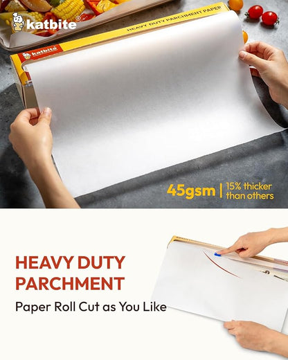 Katbite Heavy Duty Parchment Paper Roll for Baking, 12 in x 262 ft Non-Stick Baking Paper for Cooking, Baking Cookies, Grilling, Air Fryer and Steaming (1Pack)