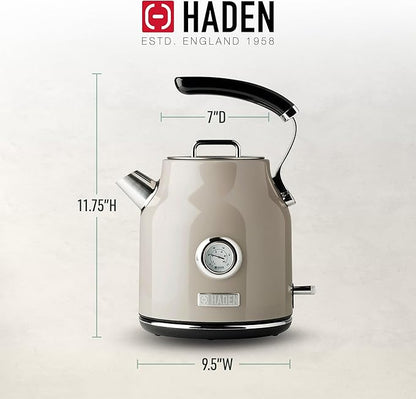 Haden Dorset 1.7 Liter Stainless Steel Electric Kettle, Hot Water Kettle with 360-Degree Base and Auto Shutoff, Putty & Chrome
