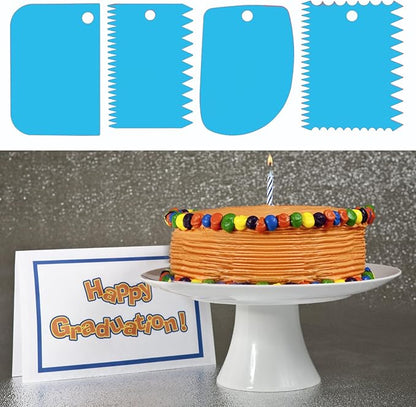 Cake Scraper, Cake Smoother Scraper Set, Dough Scraper Icing Scraper Polisher Tool, Cake Decorating Comb, Icing Smoother Plastic Sawtooth Cake Icing Kitchen Baking Cake Edge (Blue)
