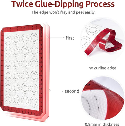 446ºF Heat Resistant Macaron Mat: U-Taste 14.17x9.44in Non Stick Silicone Baking Mat, Reusable Cookies Pastry Sheet Liner with Edge Enhancement & Circle Measurement for Cake Pan (Red)