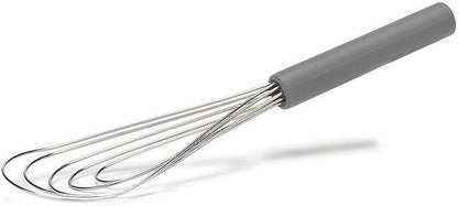 Flat Whisk Silicone Handle Non Slip 10" - 5 Wires Whisk with 10 Heads for Kitchen Cooking by Jell-Cell (Grey)