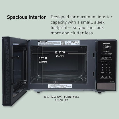 Panasonic NN-SB438S Compact Microwave Oven, 0.9 cft, Black Stainless Steel