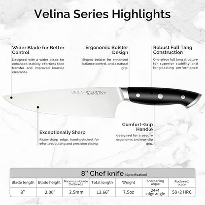8” Chef Knife – Razor Sharp German Steel DIN1.4116 – All-Purpose Kitchen Knife for Slicing, Dicing & Chopping – Full Tang & Ergonomic Handle – Home Essential Kitchen Knife – Gift Box – Velina series