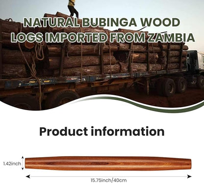 Natural Solid Bubinga Wood French Rolling Pin for Baking | Tapered Edges Type | High-Density Professional Dough Roller (French rolling pin - 15.75‘L)