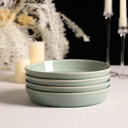 Stone Lain Claire 4-Piece Pasta Bowl Set Stoneware, Bowls, Dishwasher and Microwave Safe, Dish Set for 4, Green
