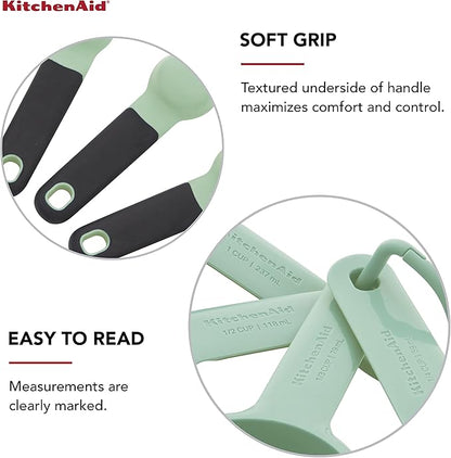 KitchenAid Universal Easy To Read Measuring Cup and Spoon Set with Soft Grip Handle for Maximum Control, Hang Hole and Nesting For Easy Storage, Dishwasher Safe, 9 Piece, Pistachio