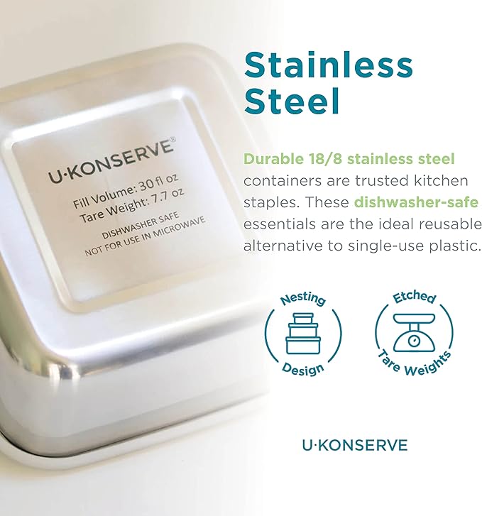 U Konserve Stainless Steel Food Storage Bento Box Container, Leak Proof Silicone Lid Dishwasher Safe - Plastic Free (30oz Blue)