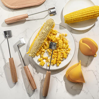 Corn Peeler for Corn on The Cob Corn Cutter Peeling Tool with Gloves (4 Stainless Steel Peelers, 2 Yellow Gloves)