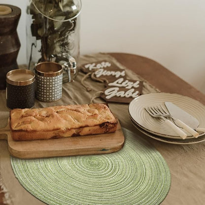 FunWheat Round Braided Placemats Set of 8 Place mats for Dining Tables Woven Heat Resistant Table Mats 15 inch(E Light Green, 8pcs)